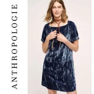Floreat Anthropologie Womens Medium Abstract Print Shift Dress Blue Gray Short S
